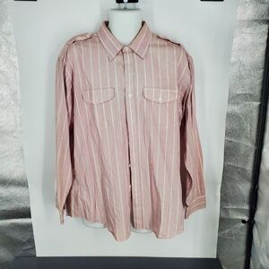 Knights Bridge Shirt Mens XL Pink White Stripe Button Down Epaulettes Collared